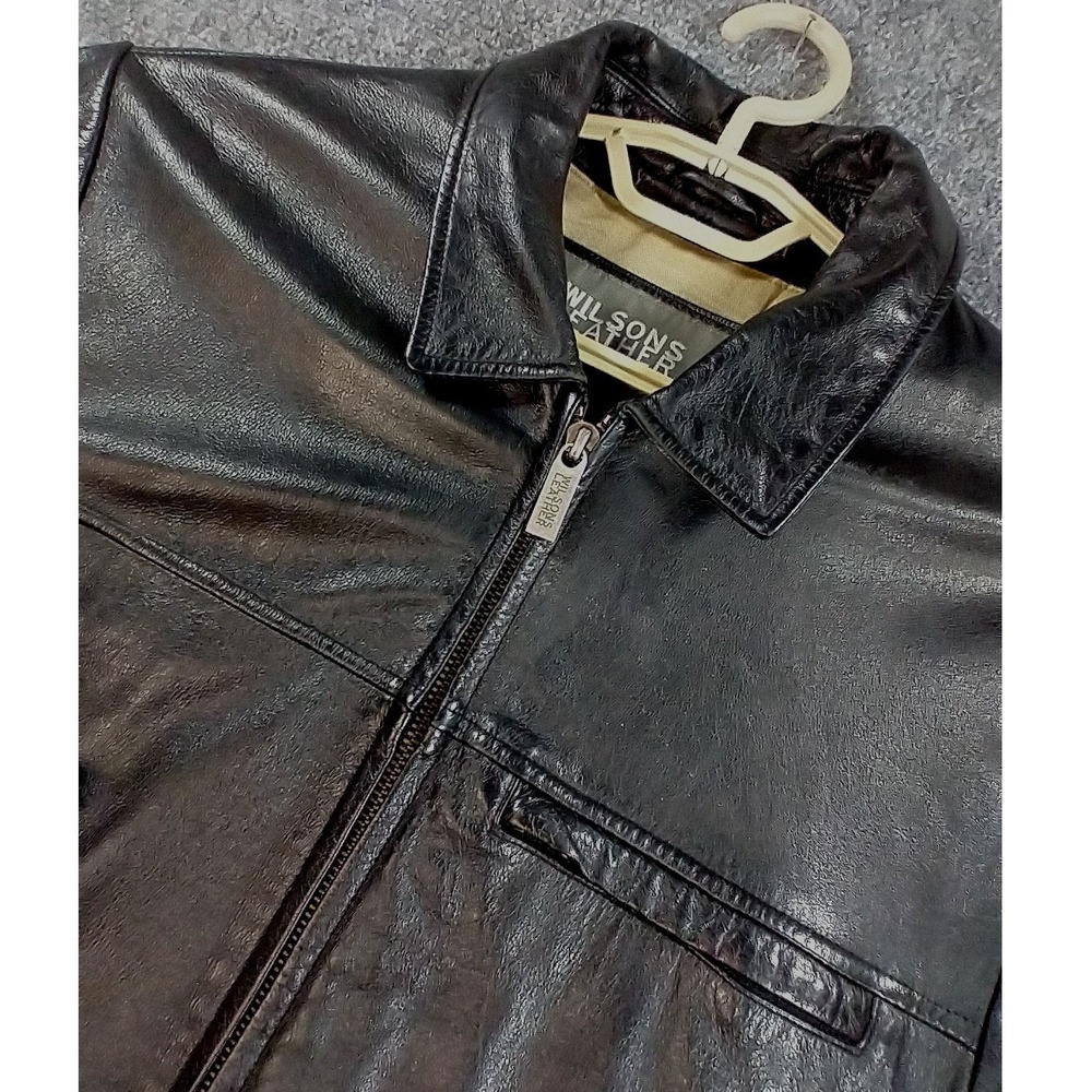 Vtg 80'S Wilsons Leather Jacket Mens M Black Full Zip Classic Point Collar Coat